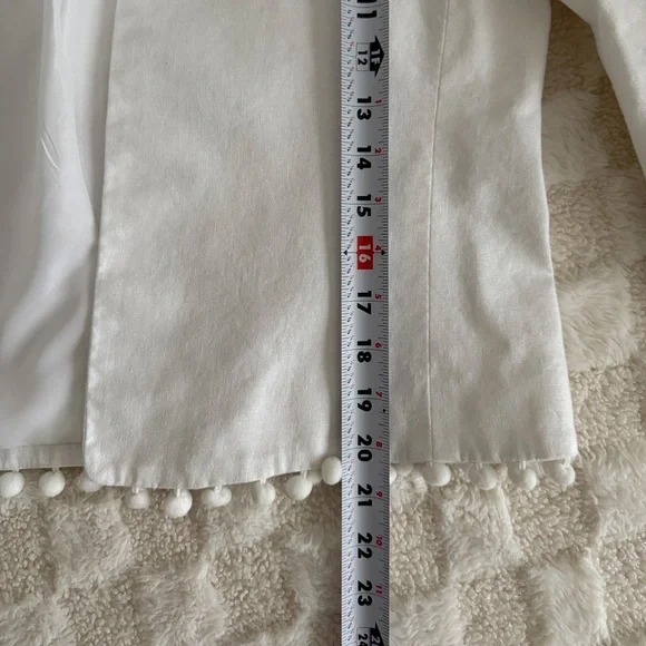 J.Crew Factory Cropped Blazer with Pom Pom Linen Cotton Blend Jacket Size M - Picture 10 of 12